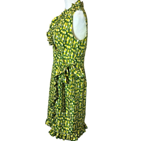 Alex Marie Sleeveless Faux Wrap Green Yellow Dress, 8 Petite - Picture 2 of 9